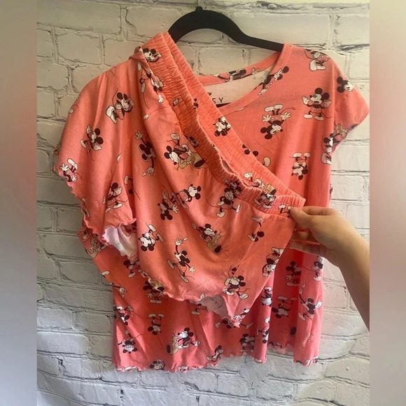 5/$20 Disney‎ Women’s 2 piece Mickey Mouse Pajama Set XL 16/18 Coral - Picture 1 of 11
